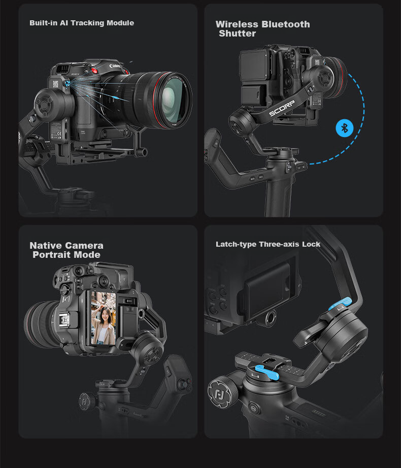 FeiyuTech Scorpion 3 Professional 3-Axis Stabilizer for Mirrorless and DSLR Cameras Live Streaming Handheld Gimbal AI Tracking Camera Stabilizer 4