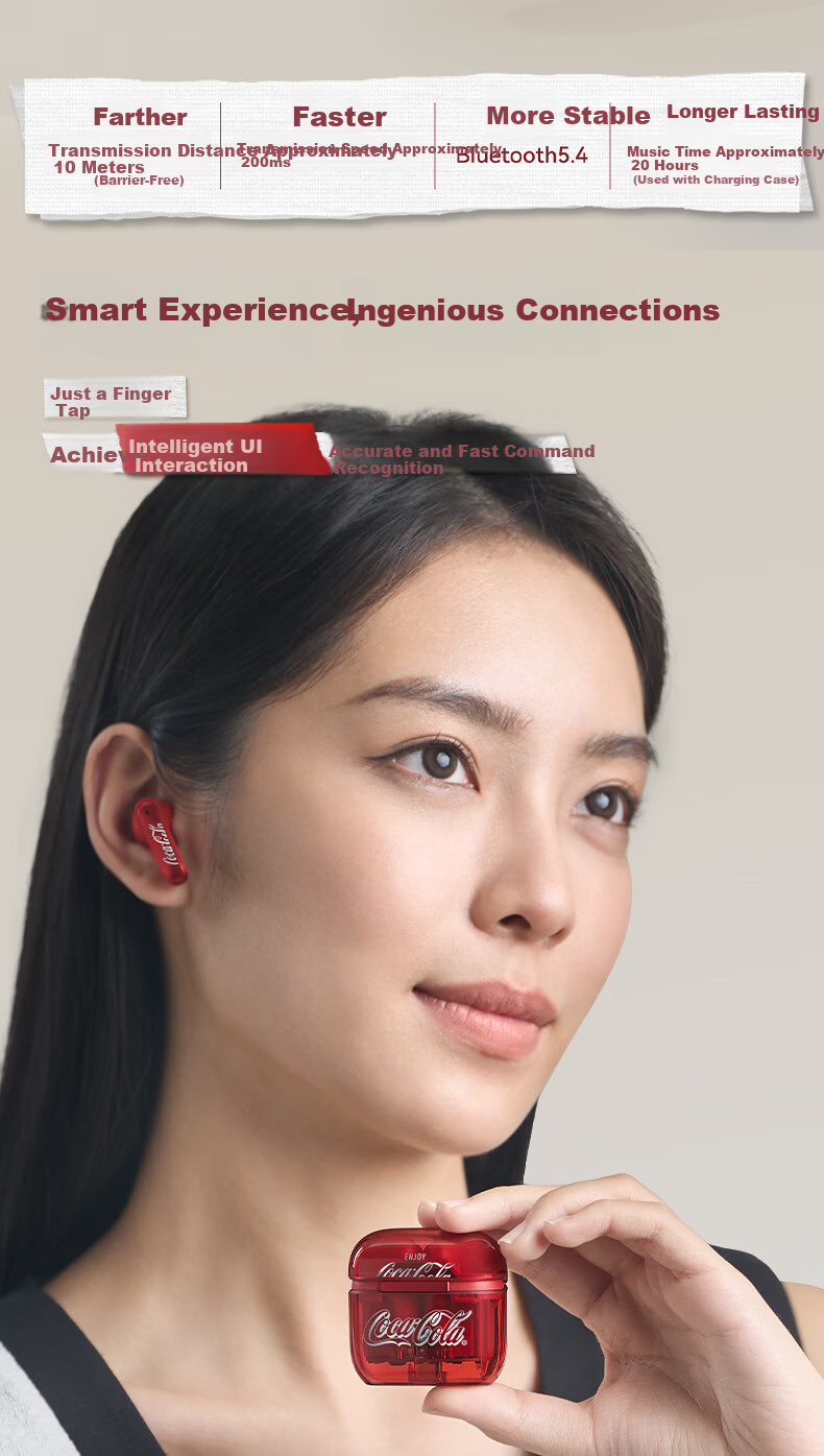 Coca-Cola T36S Bluetooth Semi-In-Ear True Wireless Earbuds Gaming Sports Running Earphones Long Battery Life Comfortable Fit 2026 Latest Model Gift for Men, Women, and Students 3