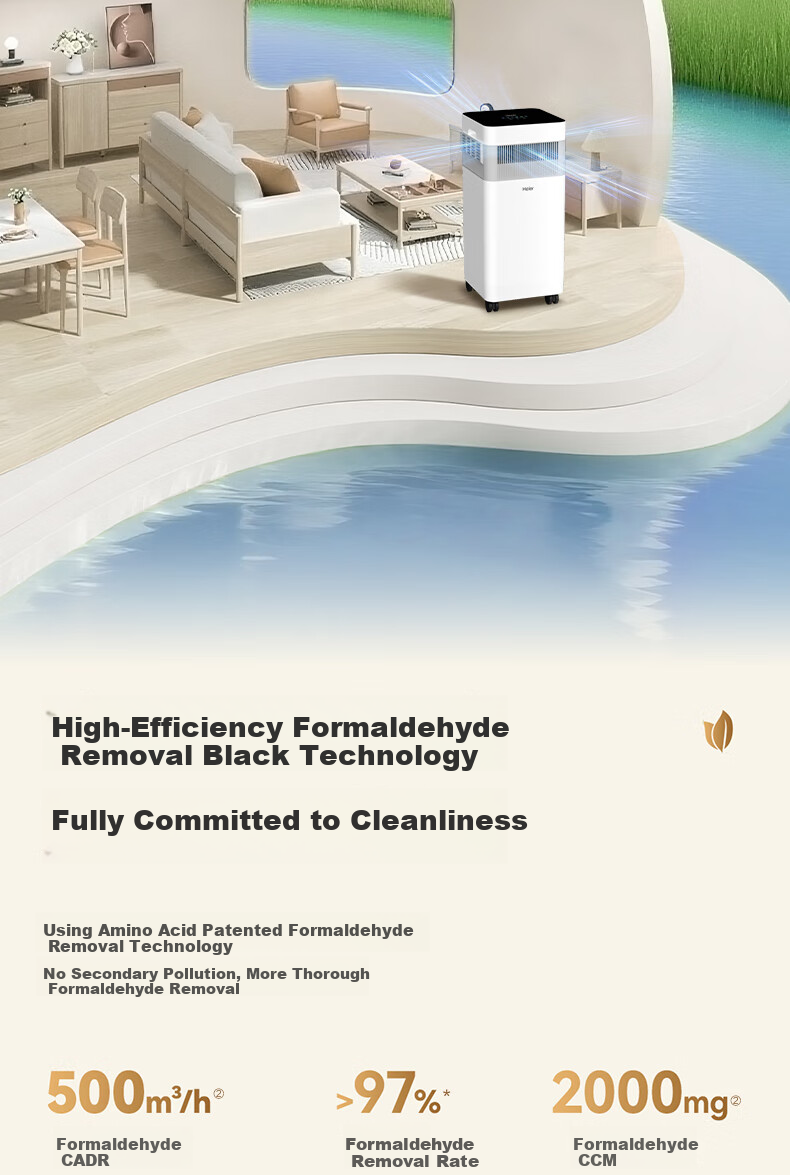 Haier Air Purifier Home Formaldehyde Removal Mite Removal Pet Hair Removal Smart Negative Ion Benzene Dust Allergy Removal Office Smoke Odor KJ900F 8