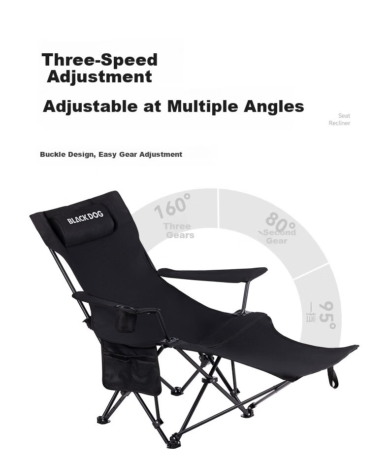Black Dog Folding Recliner Camping Portable Nap Chair Adjustable 3-Level Outdoor Beach Chair for Autumn and Winter 2