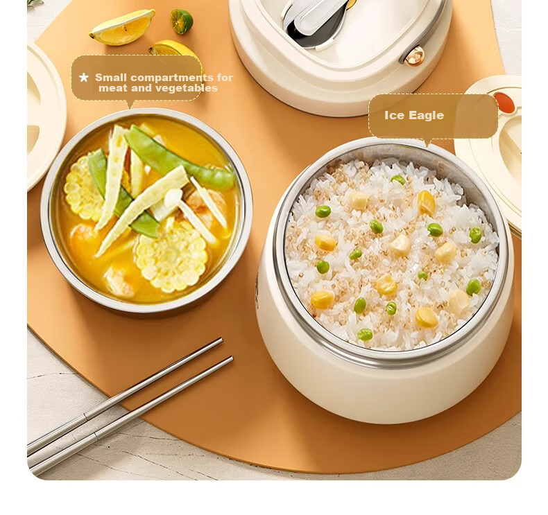Ymer Stainless Steel Insulated Lunch Box with Extra Large Food Container Portable Lunch Bucket for Office Workers and Students [Chubby Matte White] 9