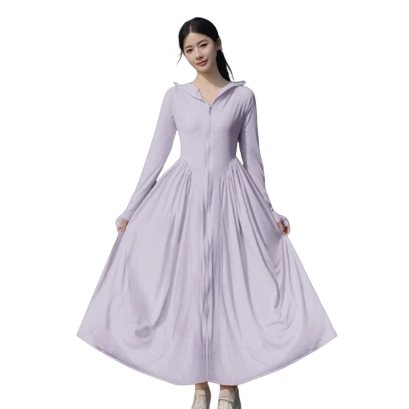 Langsha Women's Long Slim Fit Sunscreen Jacket UV Protection A-Line Full Body Sun Protection Dress Original Yarn Cooling Small Size Sun Protection Clothing