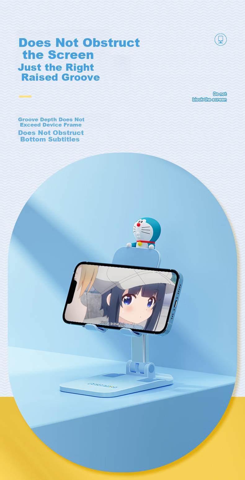 ROCK Doraemon Phone Stand, Desktop Tablet Stand, Lazy Gaming Stand for PUBG, Online Classes, Binge-Watching, Multifunctional, Compact, Foldable, Portable, Height Adjustable with Plush Versio 2