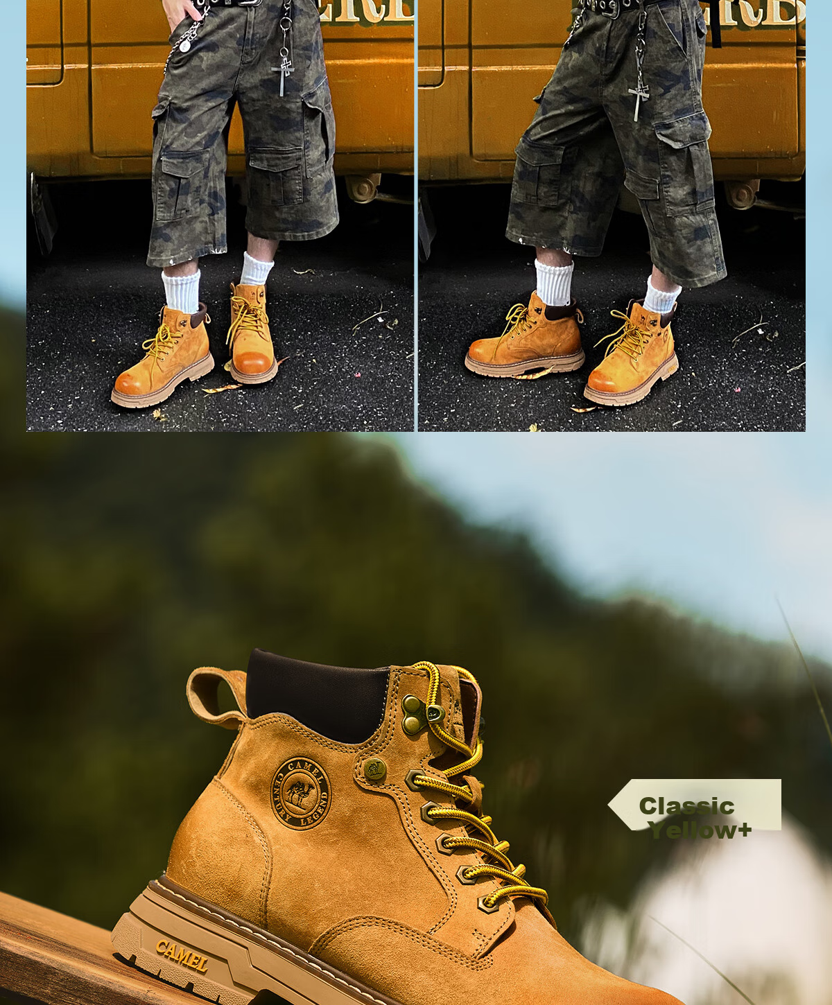 CAMEL Wang Junkai Style Martin Boots High-top Outdoor Workwear Yellow Boots Men GE122W7757T Golden Yellow Size 40 20