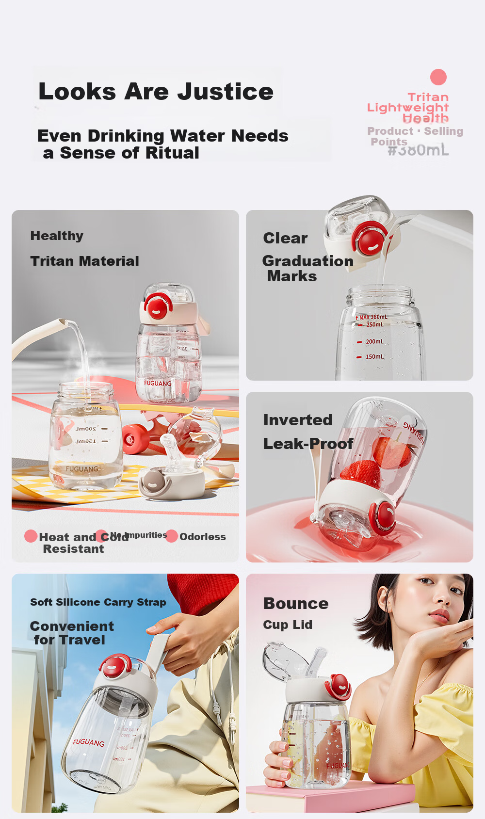 Fuguang Straw Cup 2026 New Summer High-Temperature Resistant Compact Portable Tritan Plastic Water Bottle for Women Men Students Children 2
