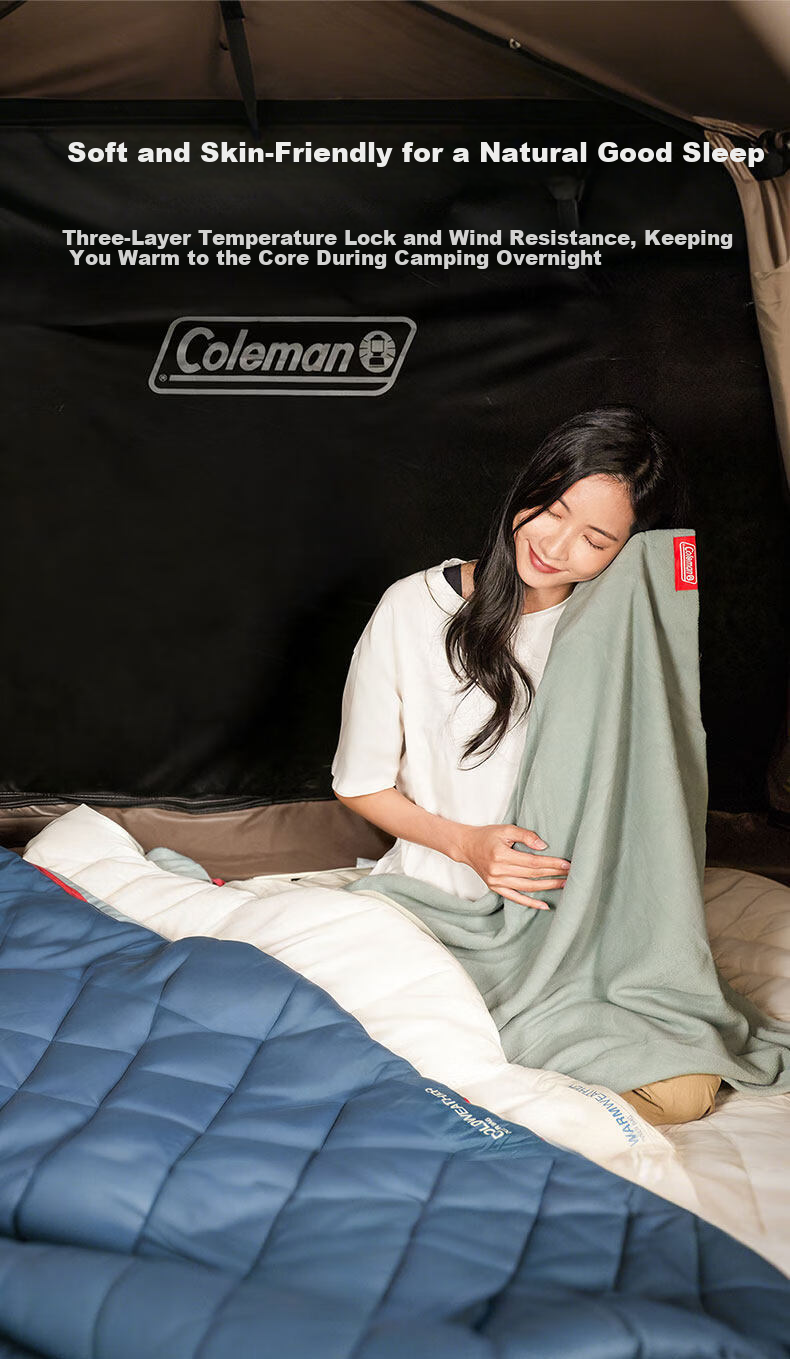Coleman Four-Season Multi-Functional Three-Layer Sleeping Bag Outdoor Camping Soft Warm Double Detachable Sleeping Bag Dark Teal 90*200CM 1