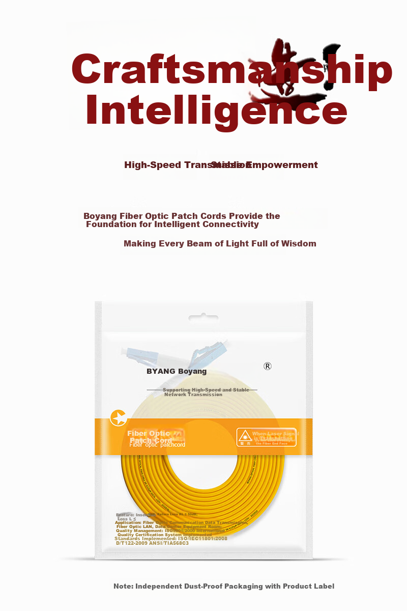 BOYANG Telecom Grade Fiber Optic Patch Cord LC-LC (UPC) 1m Single Mode Simplex Φ2.0 Flame Retardant Low Smoke Halogen-Free Fiber Optic Patch Cable LC-LC BY-105S 3