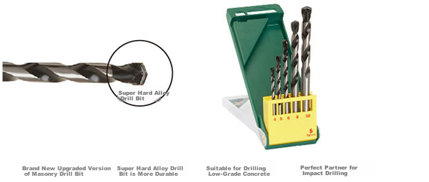 BOSCH Round Shank Impact Drill Bit Set for Masonry Concrete 5-Piece 4/5/6/8/10mm 3
