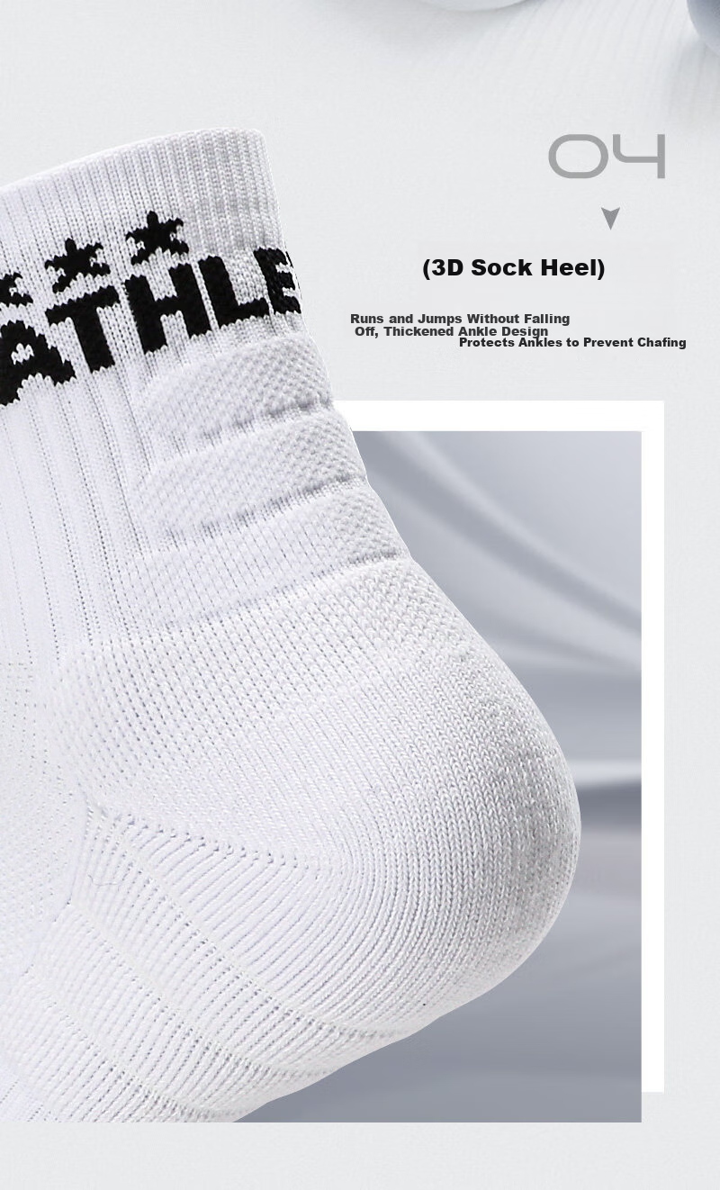 ATHLETA Sports Socks Unisex Running Training Sweat-Absorbent Terry Sole Professional Sports Socks White [Size 42-44] 7