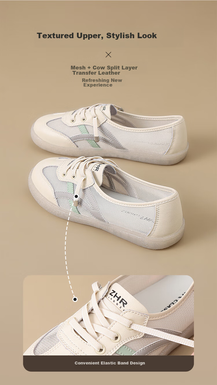 ZHR Women's Summer Mesh Soft Sole Casual Sneakers Versatile Breathable Flat German Training Shoes A67PE Beige Gray Size 40 6