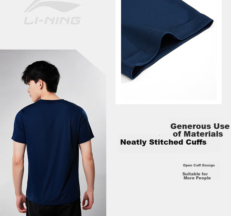 LI-NING Men's Lightweight Quick-Dry Breathable Short Sleeve T-Shirt Summer Fashion Versatile Sportswear Comfortable Casual Sports Top 12