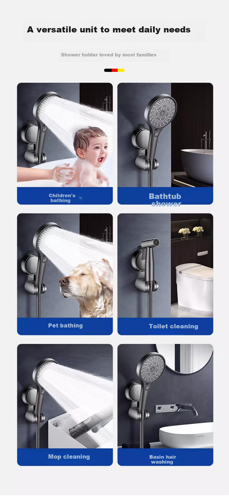 HOMK German No-Drill Suction Cup Shower Holder Adjustable Universal Bathroom Shower Base 17