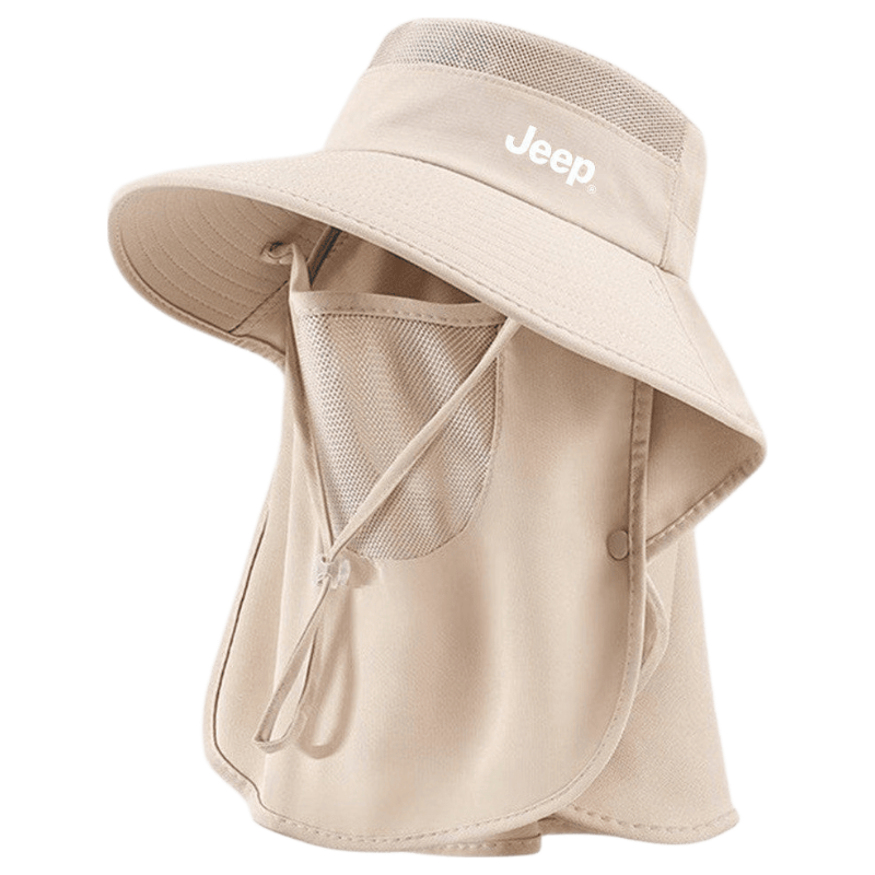 JEEP Men's Summer Sun Protection Face Mask Outdoor Fishing UV Protection Wide Brim Sunshade Bucket Hat