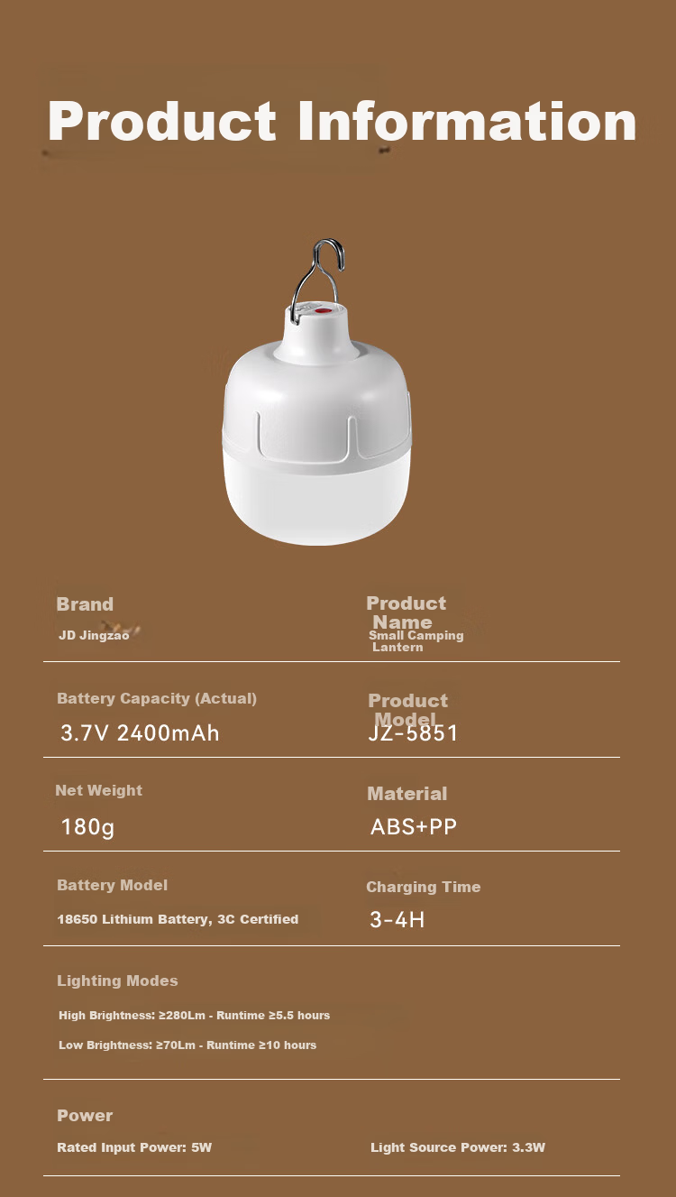 JD Jingzao Camping Lantern Outdoor Lighting Night Market Stall Super Long Battery Life Rechargeable Bulb Emergency Hanging Light 400 Lumens 8