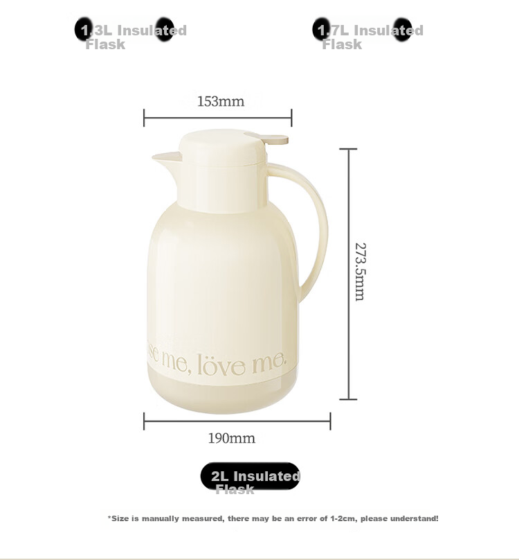 JEKO&JEKO Insulated Thermos, Large Capacity Hot Water Bottle for Home Use, Glass Inner Liner with Digital Display, Special Edition Pei'ao, 2L, Cream White 12