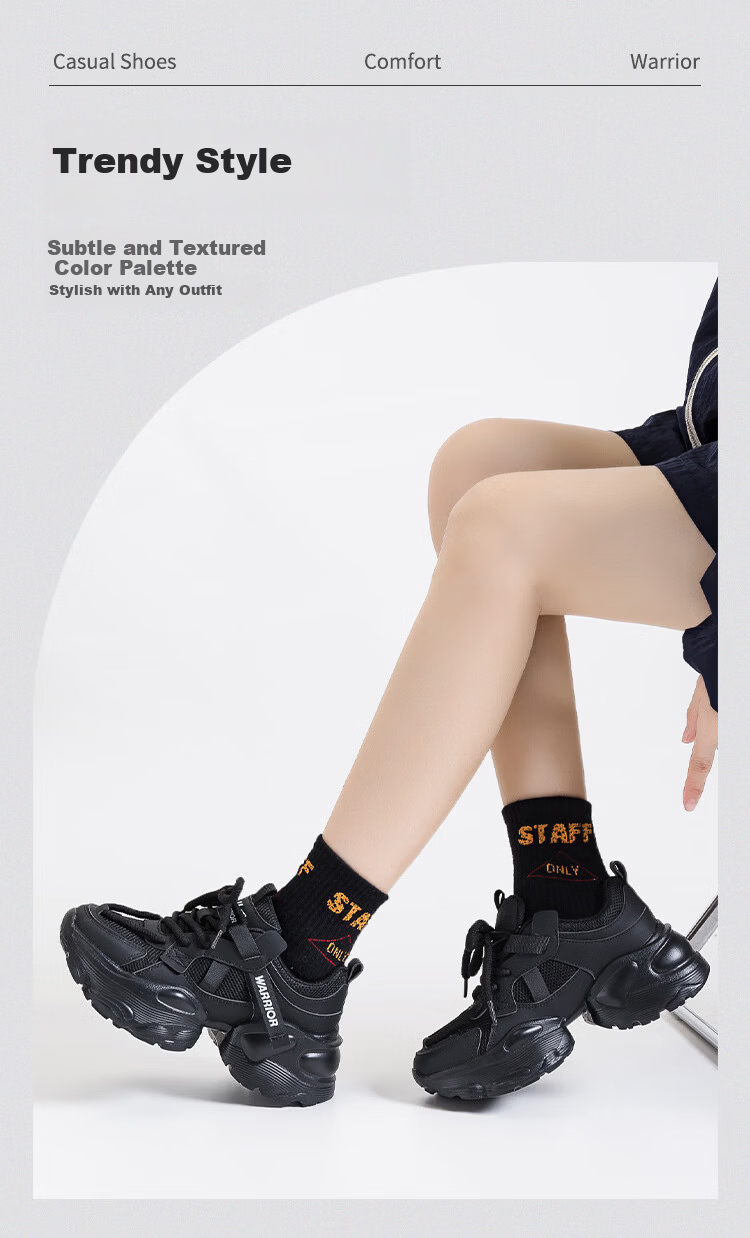 Warrior Dad Shoes Women Thick Sole Height Increasing Lightweight Breathable Casual Sports Shoes 335 Black Size 35 3
