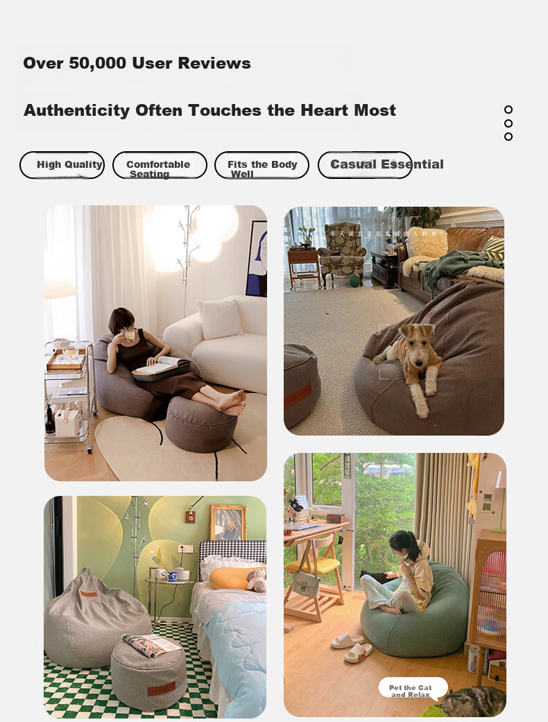 LUCKYSAC Lazy Sofa Bean Bag EPP Single Fabric Living Room Bedroom Balcony Small Sofa Premium Set Warm Gray 19