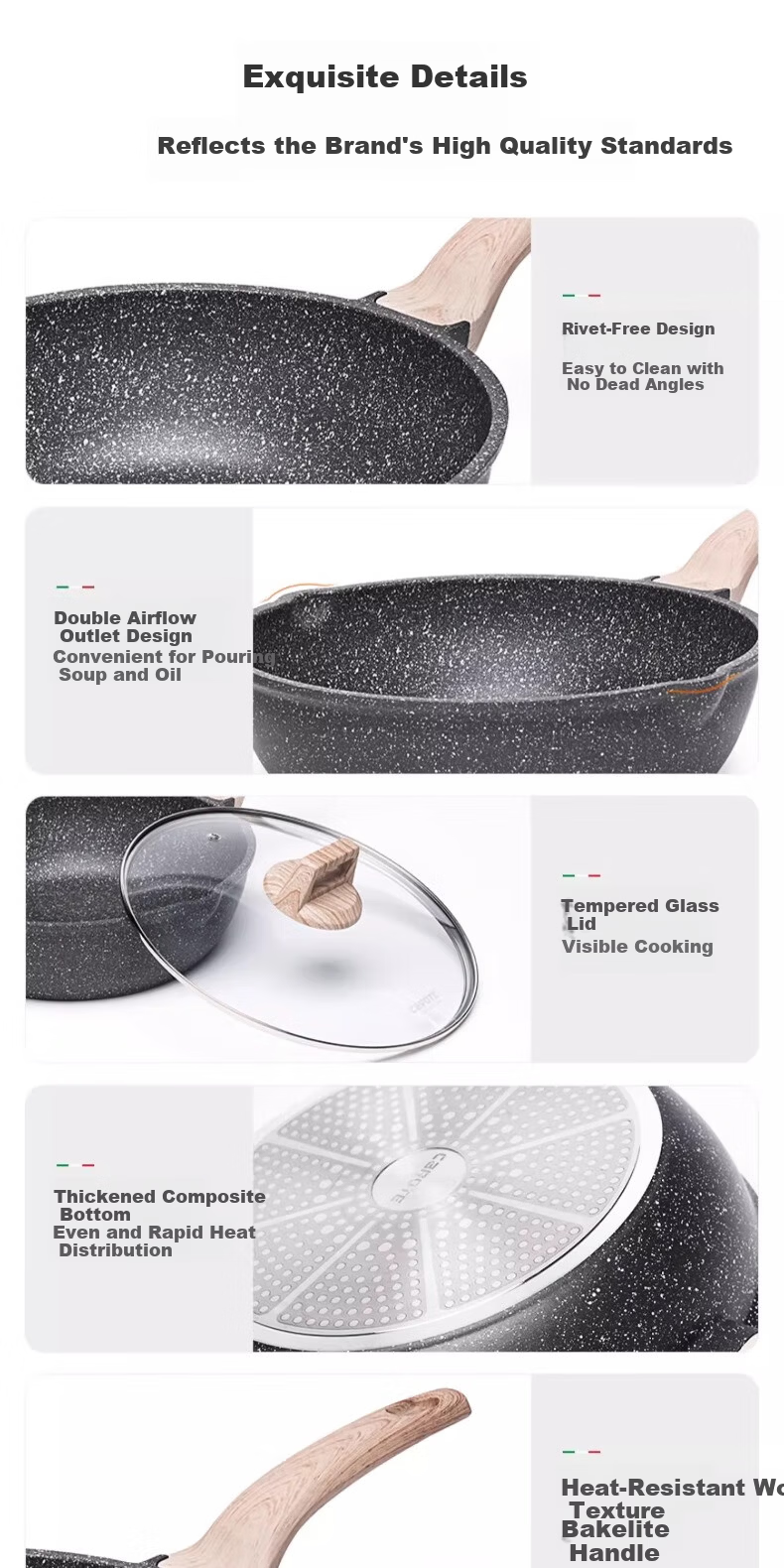 CaROTE Maifanshi Non-Stick Wok, Household Small Stir-Fry Pan, Titanium Pot, Suitable for Induction And Gas Stoves, Cooking Pan, 28cm 11