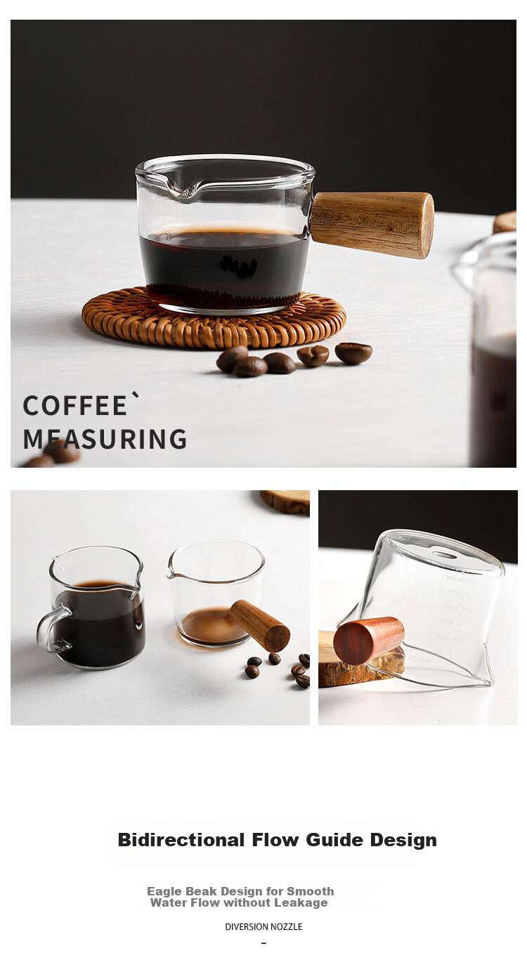 Bethers Japanese Style Ins Glass Milk Jug with Wooden Handle and Scale, Espresso Latte Small Measuring Cup, Mini Milk Pitcher Creamer 4