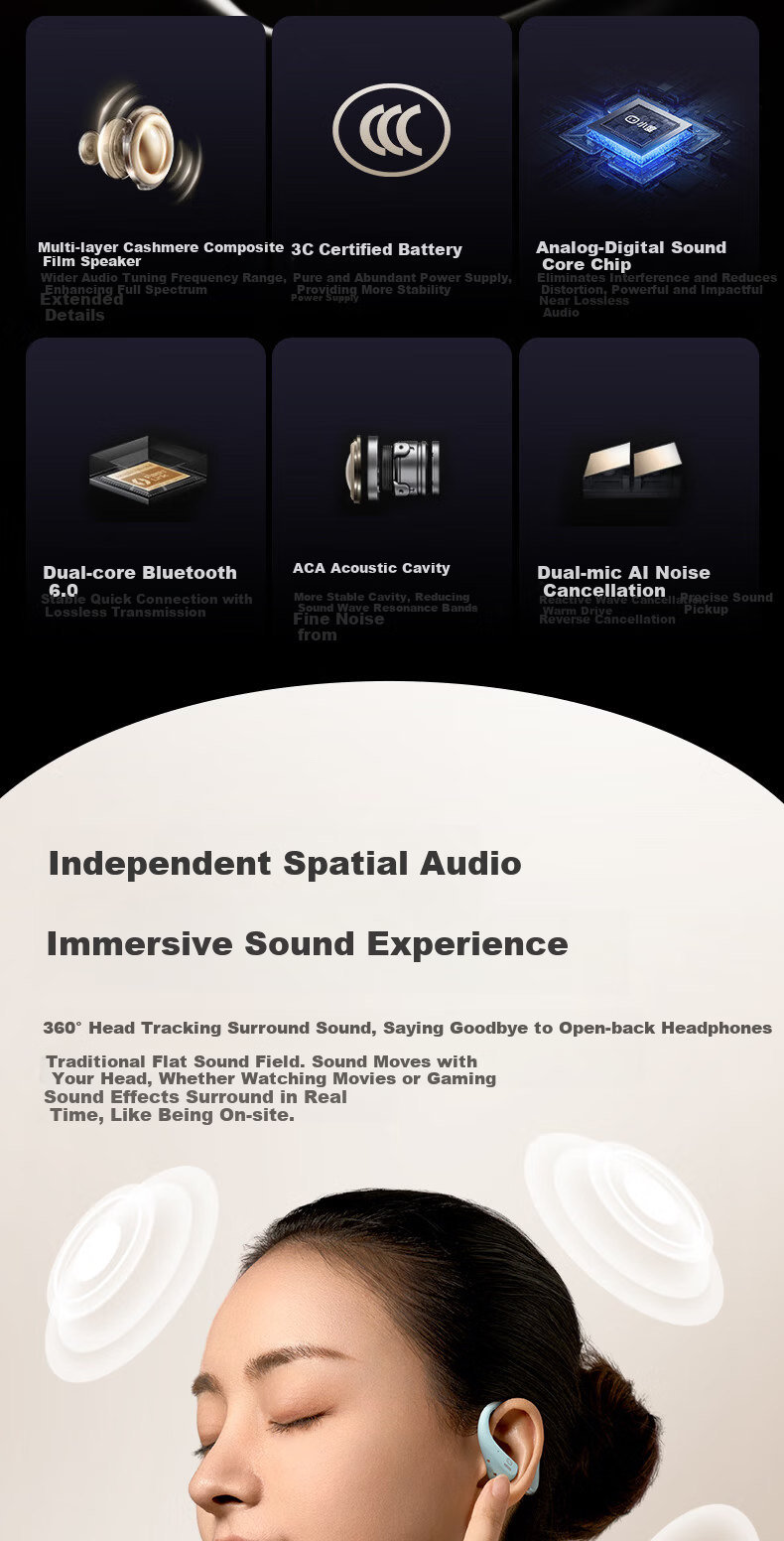 Xiaodu [Deng Kaitong Edition] S200PRO Bluetooth Earphones Air Conduction Concept Long Battery Life Wireless Sports Ear-Hook Compatible with Apple Huawei Blue 7