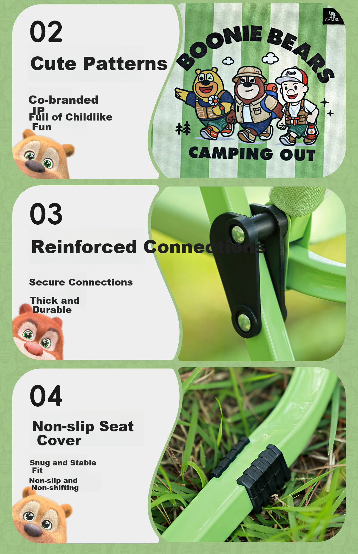 CAMEL × Boonie Bears Outdoor Camping Folding Chair Kermit Chair Beach Chair Fishing Stool Portable Table and Chair 10