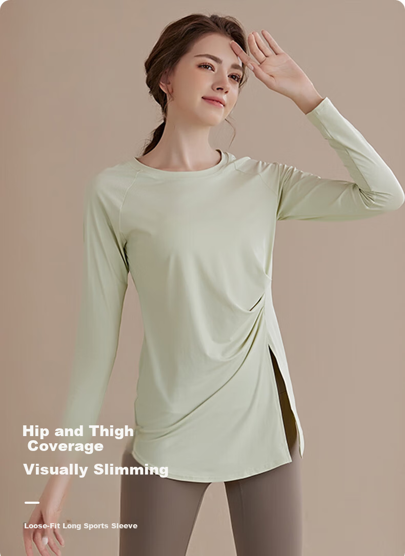XUEXIMAN Women's Quick-Dry Long Sleeve Yoga Top Mid-Length Slim Fit Breathable Pilates Fitness Shirt 1