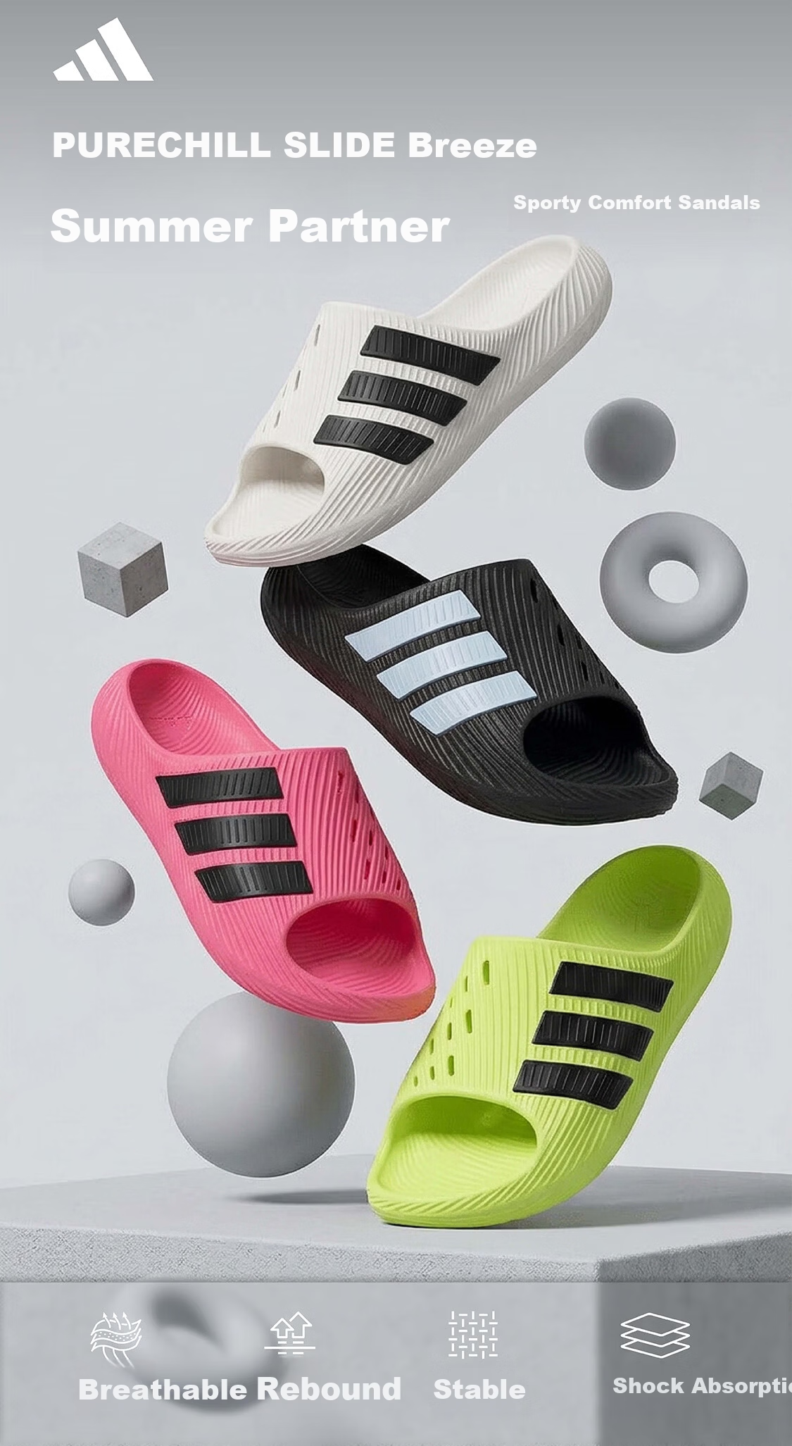Adidas Sport Style Series Unisex PURECHILL SLIDE Sandals KI0054 White Size 39 2