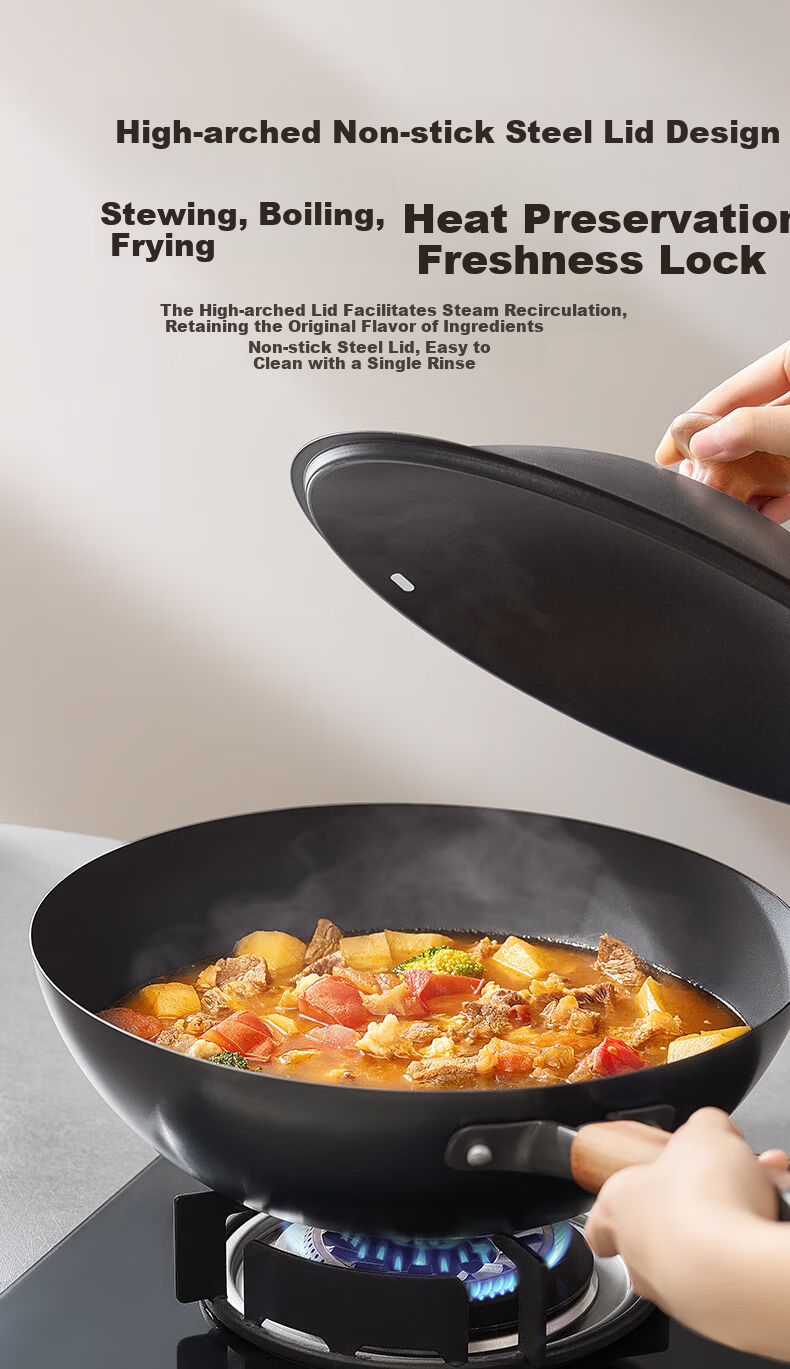 ASD 32cm Titanium Iron Non-Stick Wok with Fluorine-Free Coating for Gas Stove, Suitable for 4-6 People 15