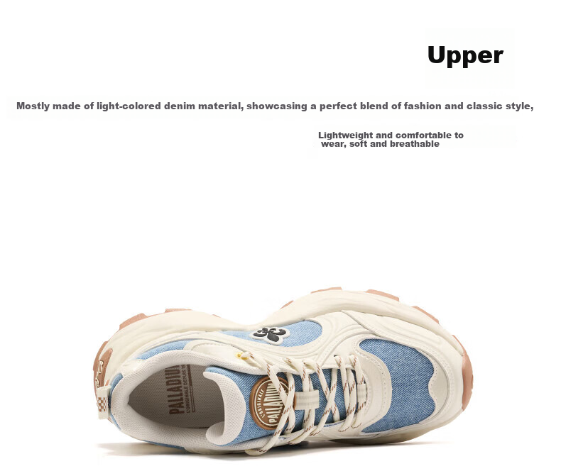 PALLADIUM New Trendy Versatile Dad Sneakers for Women Casual Breathable Height Increasing Shoes Blue Single Layer Size 37 4
