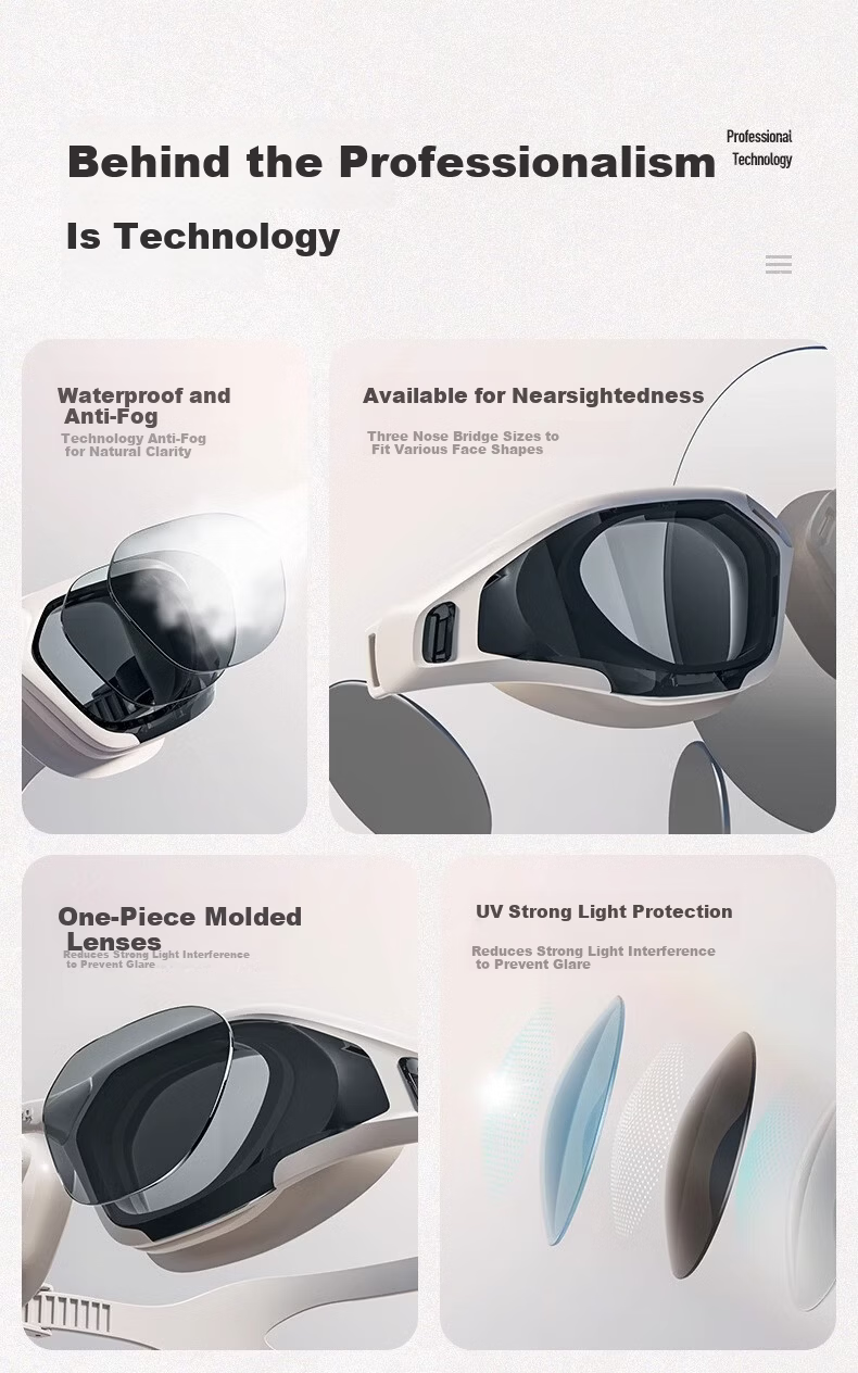 JEEP Women's HD Waterproof Anti-Fog Prescription Swimming Goggles Men's Diving Goggles Swim Cap Set Black and White Non-Prescription 2
