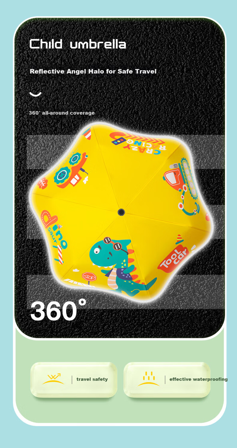 MAYDU Children's Umbrella, Foldable Umbrella for Kids, Elementary School Students' Special Three-Fold Umbrella for School Use, M3370 Astronaut Desig 9