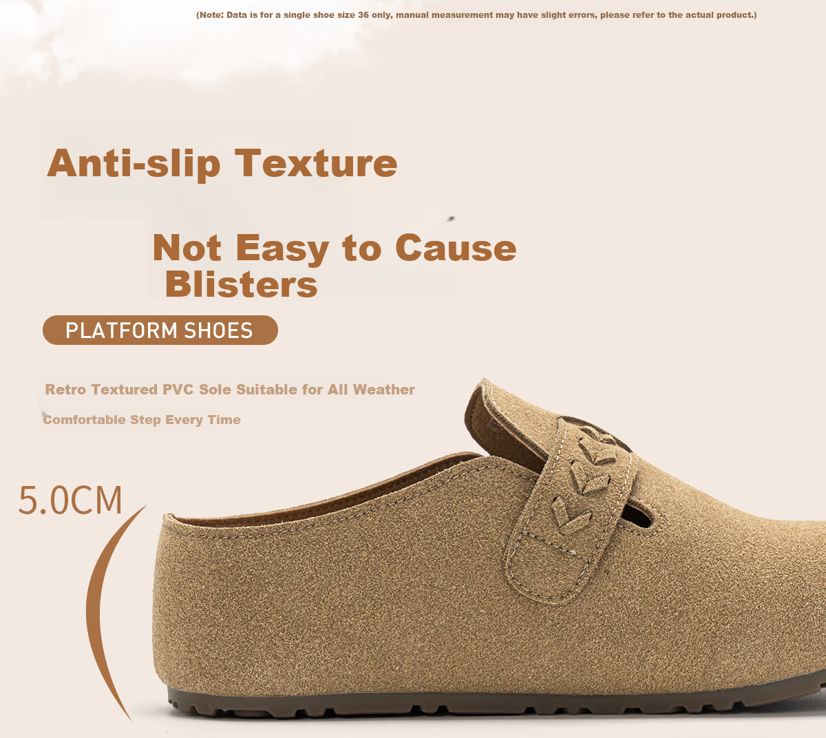 Warrior Thick Sole Birkenstock Women's New Autumn Winter Popular Height Increasing Slip-On Closed Toe Half Slippers Camel Color Size 38 11