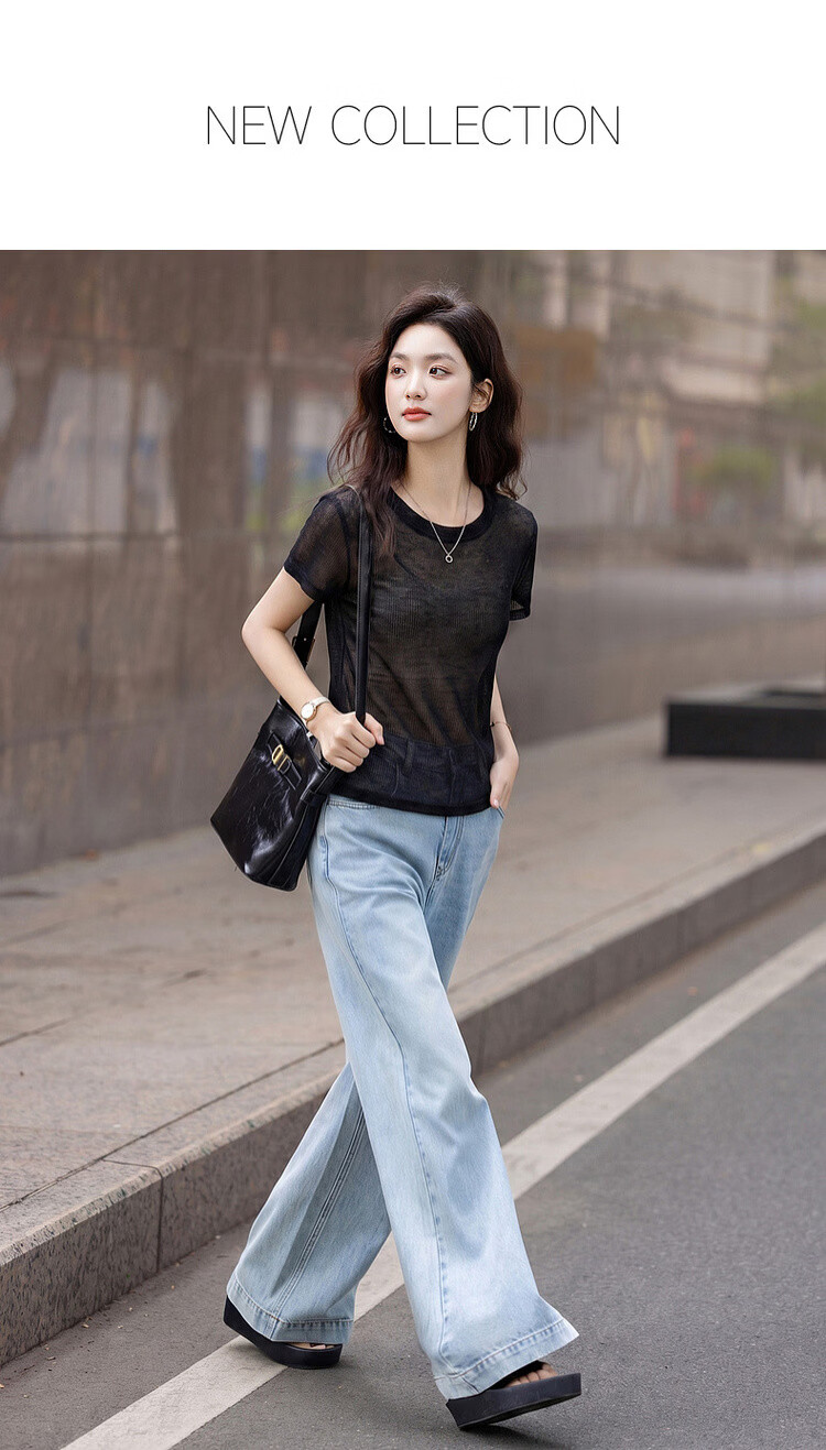 Demana Breathable Linen Summer Lightweight Mesh Round Neck Short Sleeve Slim Fit Casual Women's T-Shirt 1