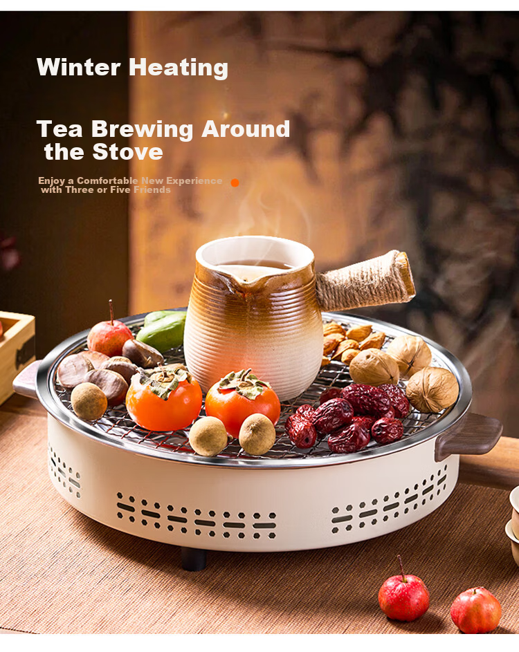 Suncojia Electric Smokeless BBQ Grill Split Grill Pan Non-stick Barbecue Skewer Meat Grill Hot Pot Tea Stove 3
