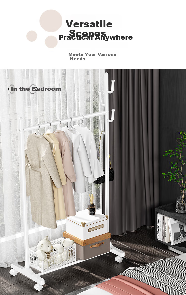 QIAONAMEI Floor Clothes Rack Coat Hanger Folding Clothes Rack with Basket Thickened 4488-WH 11
