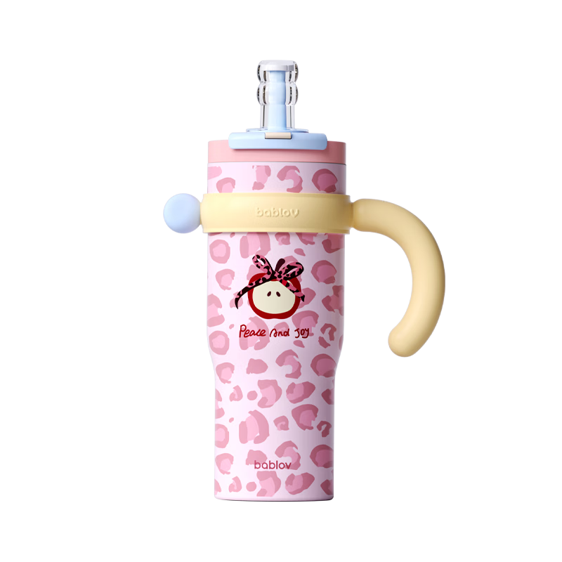BABLOV Huaban Sen Leopard Print Insulated Water Bottle Large Capacity Straw Cup Office Car High-Value Gift for Women