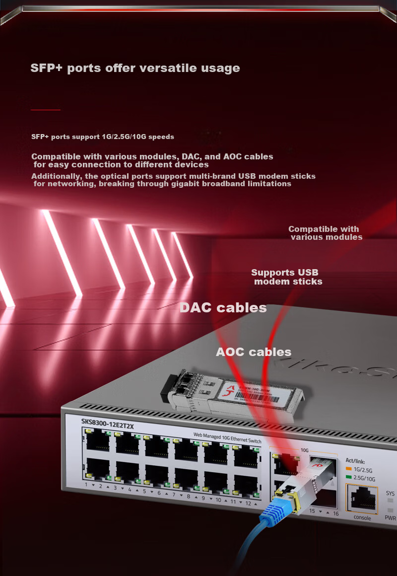Xike Three-Layer Managed 12-Port 2.5G + 4-Port 10G Ten-Gigabit Switch with DHCP and Routing Function 16-Port 2.5G Switch SKS8300-12E2T2X 8
