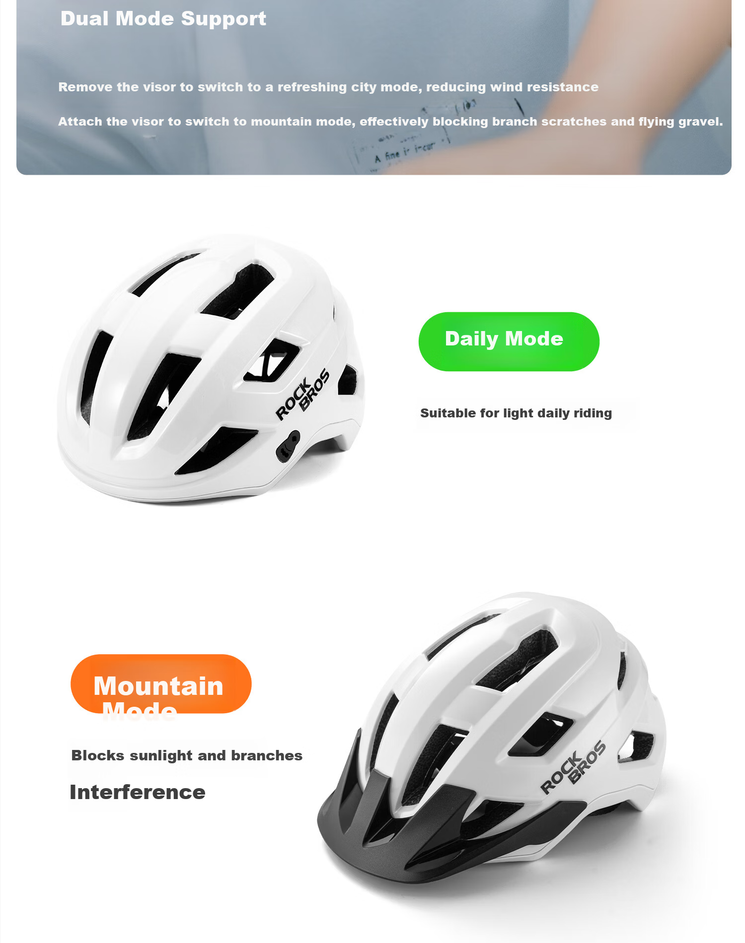 Rockbros Youth Mountain Bike Helmet Kids Roller Skating Scooter Bicycle Student Safety Helmet Unisex White 20