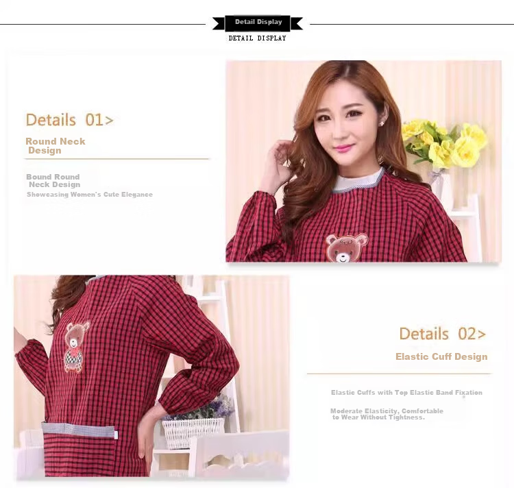 Minggu Long Sleeve Apron Cotton Coarse Cloth Reversible Work Apron Red Mixed Plaid Length 118CM CW667350 4