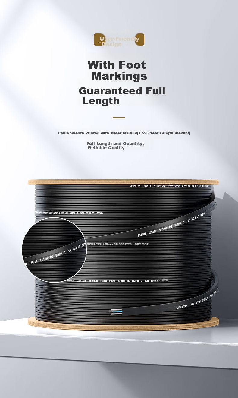 10,000-Level Fiber Optic Drop Cable Telecom Grade FTTR Fiber to the Home Indoor Butterfly Single-Mode Single-Core 1-Core 2 Steel Wire Optical Cable White 50m 2-19211 8