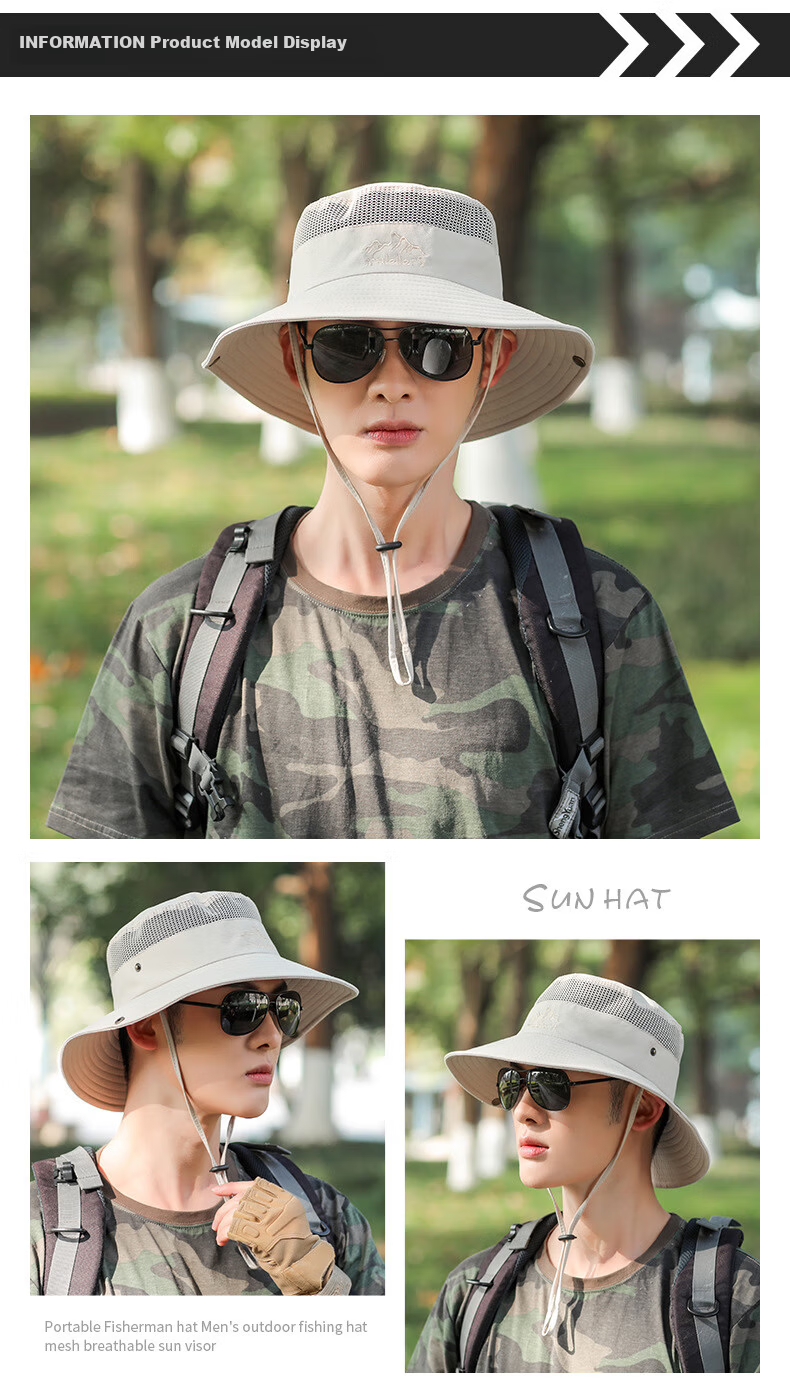 XUEXIMAN Men's Outdoor Fisherman Hat Foldable Sun Hat Fishing Cap for Men 11