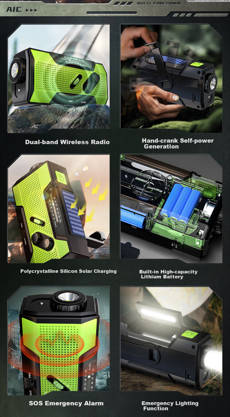SHENYU Hand Crank Generator Radio Flashlight Emergency Outdoor Solar Multifunctional Charging Equipment Lighting Lamp 3