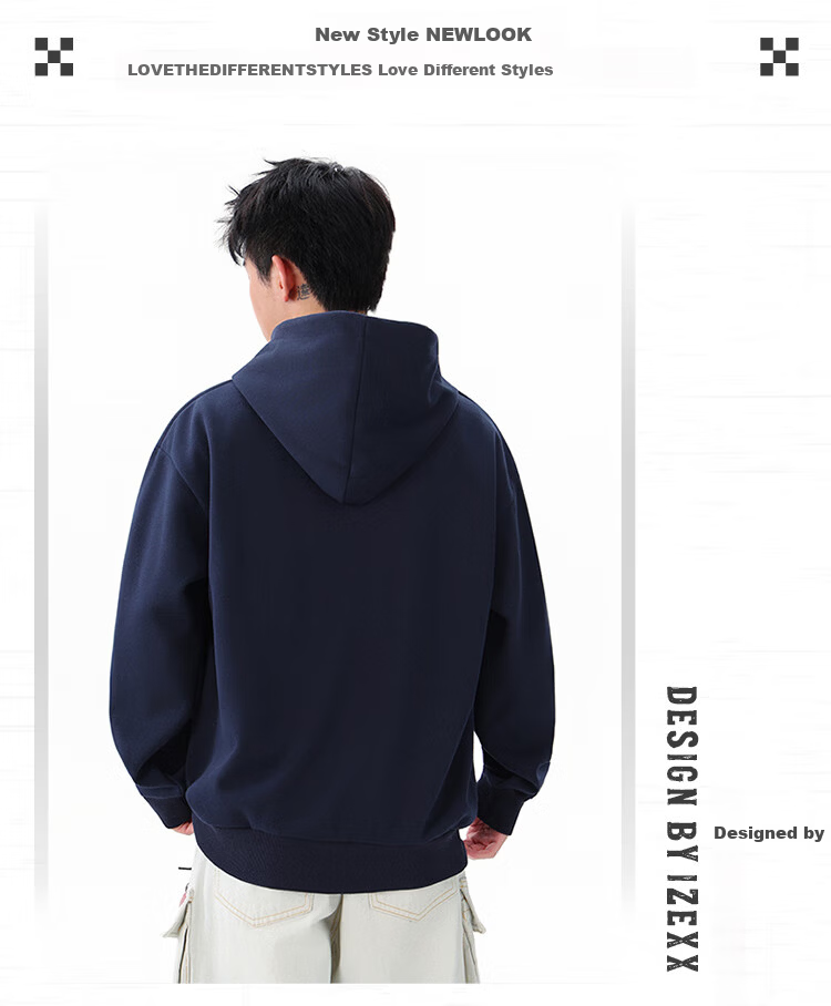 IZEXX American Style Button Hoodie Men Heavyweight Loose Solid Color High Street Sweatshirt Jacket ZQ20 White Flower Gray L 8