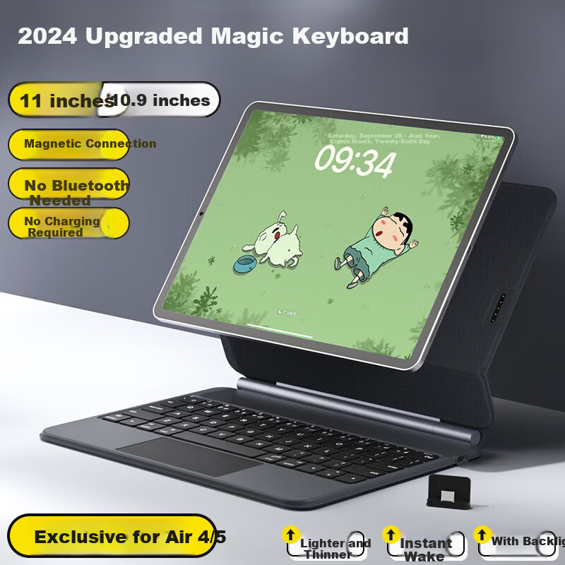 B.O.W Hangshi HA354 2025 New iPad Magic Keyboard for 9th Gen, Compatible with Apple Air 5/4, Magnetic Floating Protective Case, Five-Level Backlight Integrated, Black
