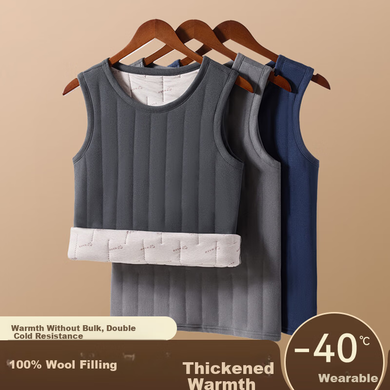 YUZHAOLIN Men's Wool-Filled Warm Vest Thickened Fleece Lined Large Size Sleeveless Autumn Winter Base Layer Jacket