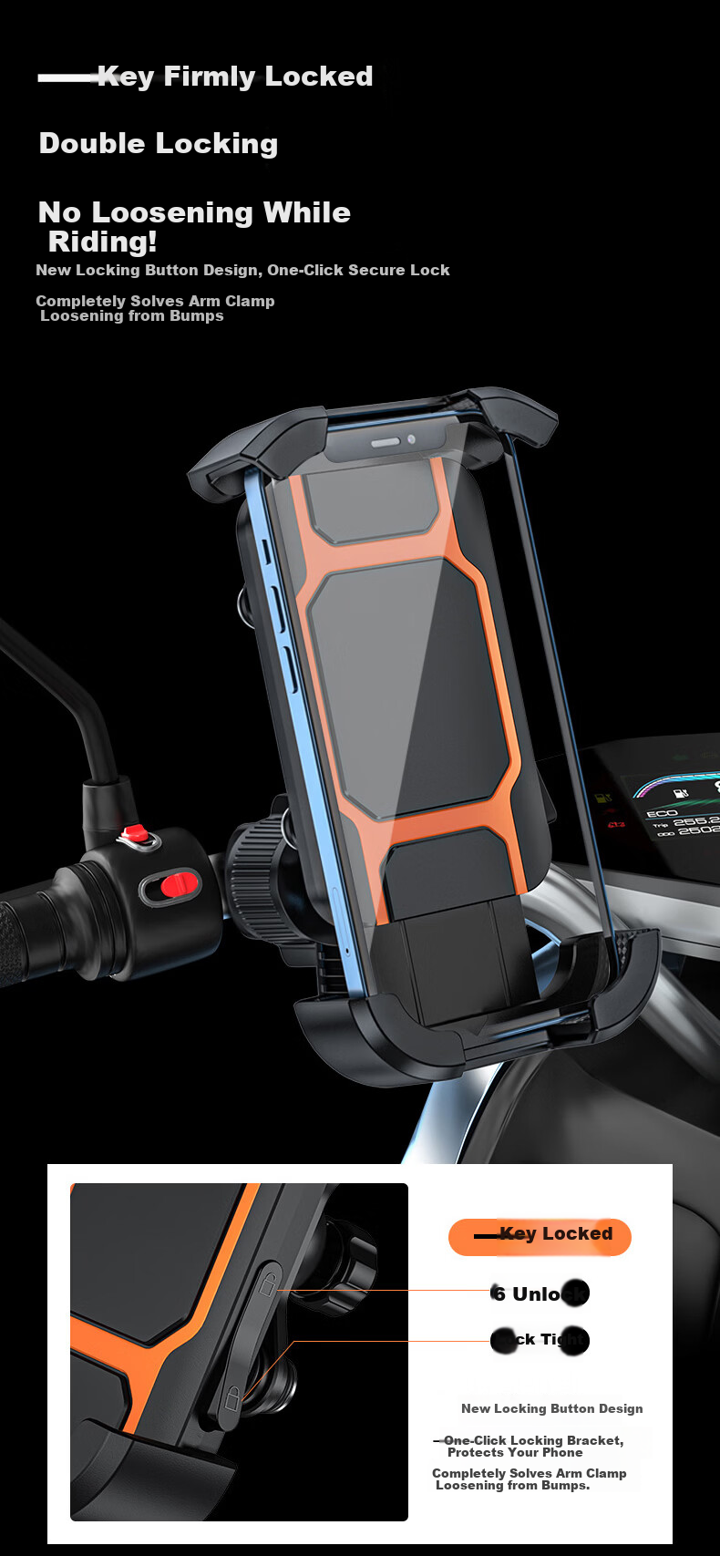 Ousen Electric Bike Phone Holder for Ninebot Motorcycle Electric Bicycle Delivery Navigation Shockproof Mount 2