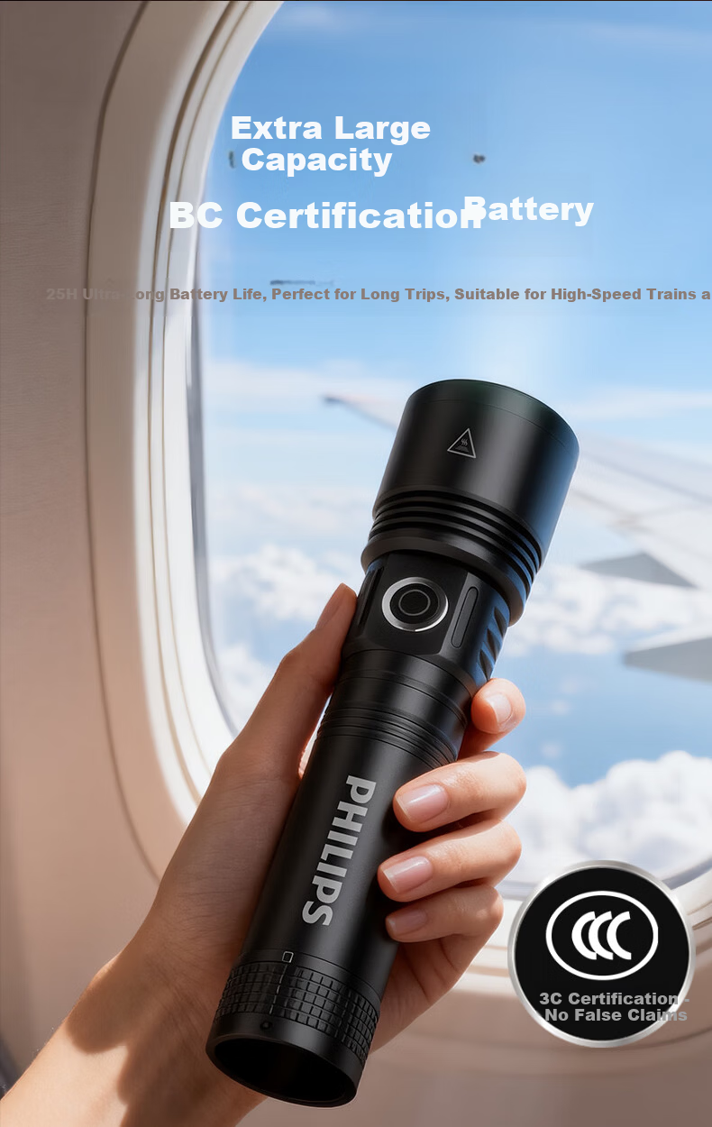PHILIPS Portable High-Power Flashlight Military-Grade Long Battery Life 200000 Lumens Home Emergency Rechargeable Patrol Outdoor 3151 10