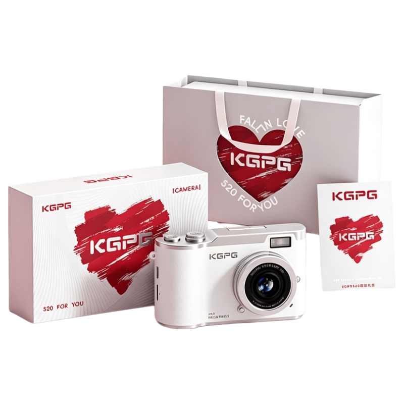 KGPG CCD Camera Flip Screen Digital Camera Student Selfie Travel Instant Print Card Camera Valentine's Day 520 Gift for Girlfriend Children's Day Full Set White