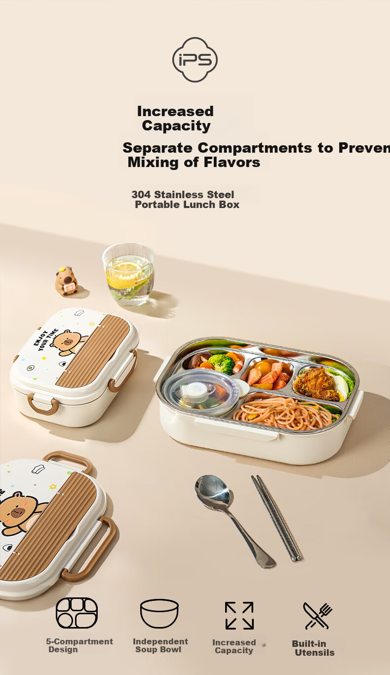 Baoshi Insulated Lunch Box Stainless Steel Bento Box for Office Workers and Students Microwave Double Layer with Insulation Bag 1