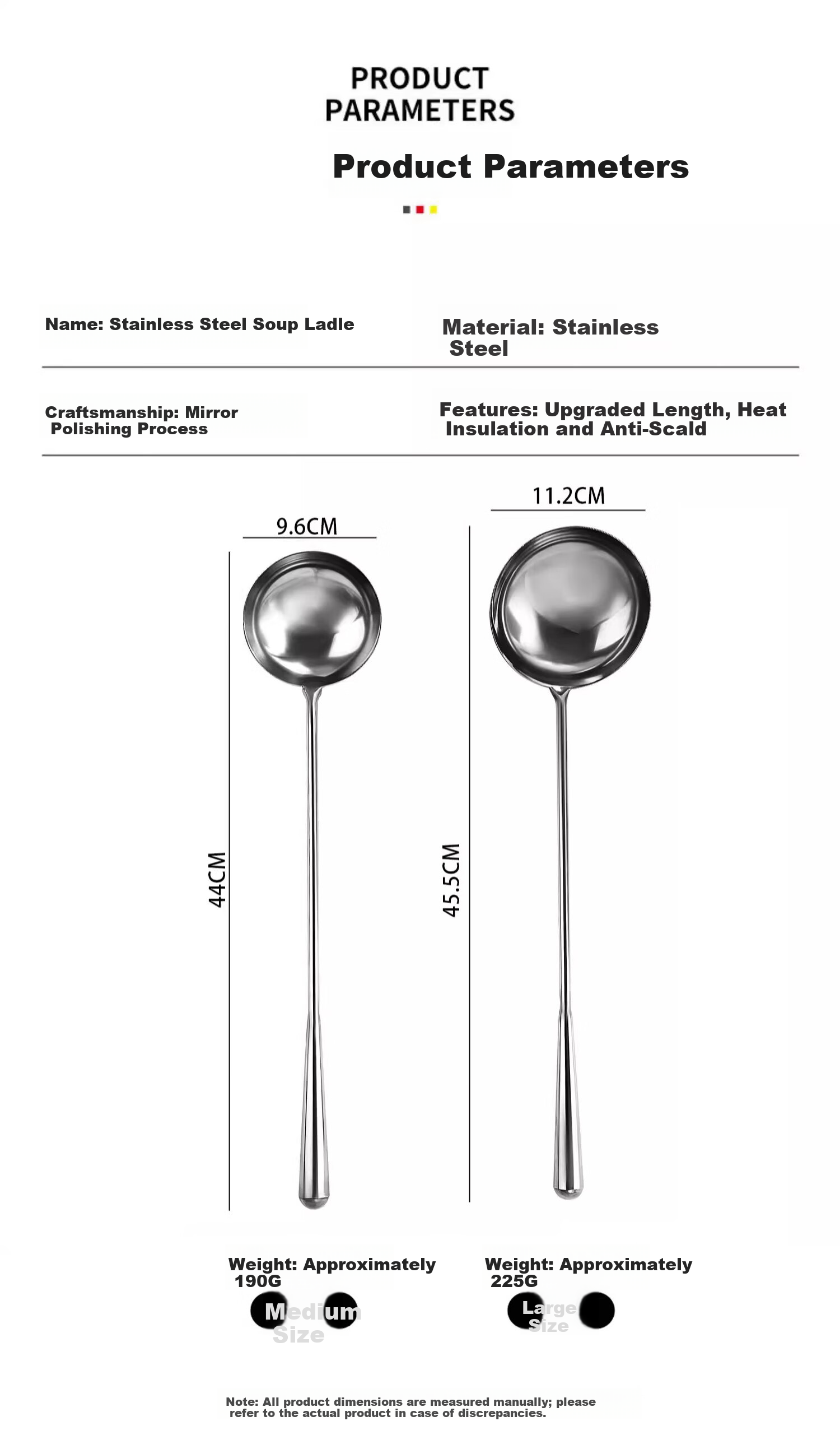 Congge Stainless Steel Medium Cooking Spoon Solid Serving Spoon Long Handle Chef Spoon Thickened Soup Ladle Spatula Jingcang 11
